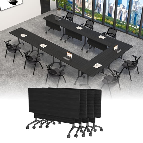 2 PCS Folding Conference Table on Wheels,47.2 IN Modular Flip-Top Conference Room Table for 6–12 People, Mobile Training & Meeting Table for Office Classroom School, Space-Saving Design