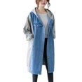 thumbnail image 1 of Women Denim Splice Hooded Jacket Coats Jean Overcoat Button Oversized, 1 of 8