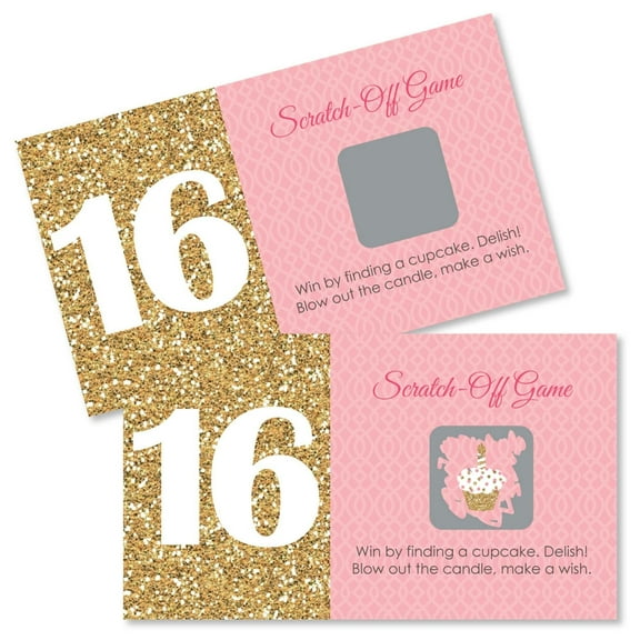 Big Dot of Happiness Sweet 16 - 16th Birthday Party Game Scratch Off Cards - 22 Count