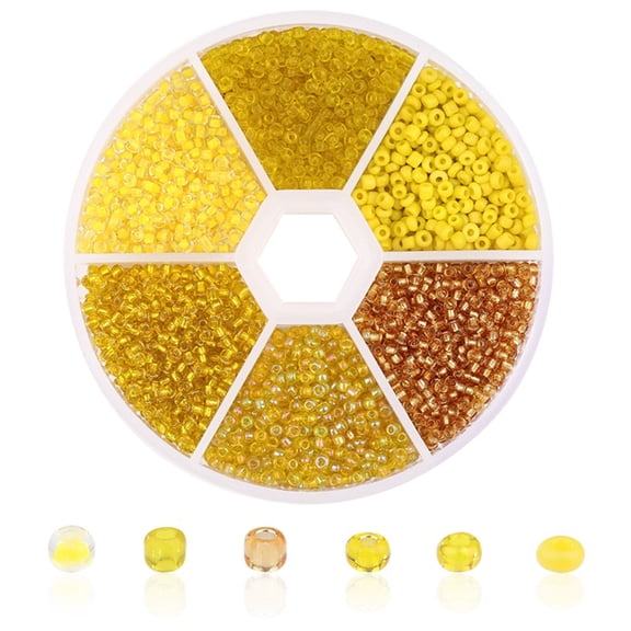 XmhyTop-A Rice Bead Box Set, 3900pcs 2mm Glass Seed Beads - Colorful Mixed Beads for Jewelry Making, DIY Crafts Embroidery Bead Assortment, Handmade Materials Jewelry Making Supplies,Yellow