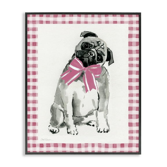 Stupell Industries Pug with Plaid Border Animals Painting Black Framed Art Print Wall Art, 11 x 14