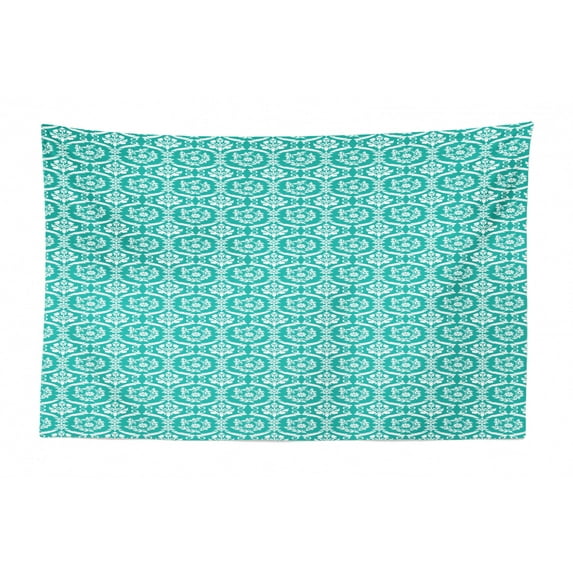 White Damask Tapestry, Soft Tone Victorian Style Inspired Curls and Blooms Hand Drawn Like Strokes, Fabric Wall Hanging Decor for Bedroom Living Room Dorm, 2 Sizes, Pale Blue, by Ambesonne