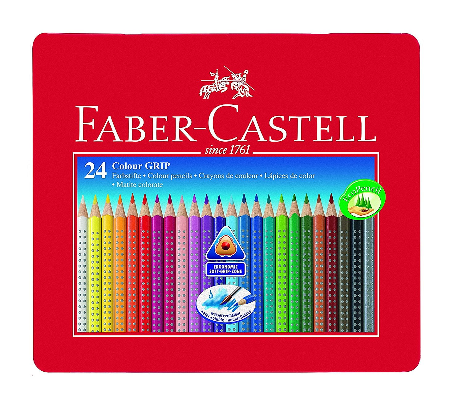 Faber-Castell Grip 2001 Water Soluble Color Pencils in a Tin Pack of 24