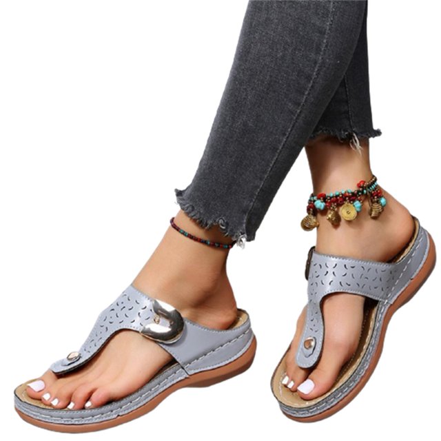 Gray37Mujer Pu Cuero Cuñas Sandalias Rhinestone Chanclas Antideslizante Cómodo Verano
