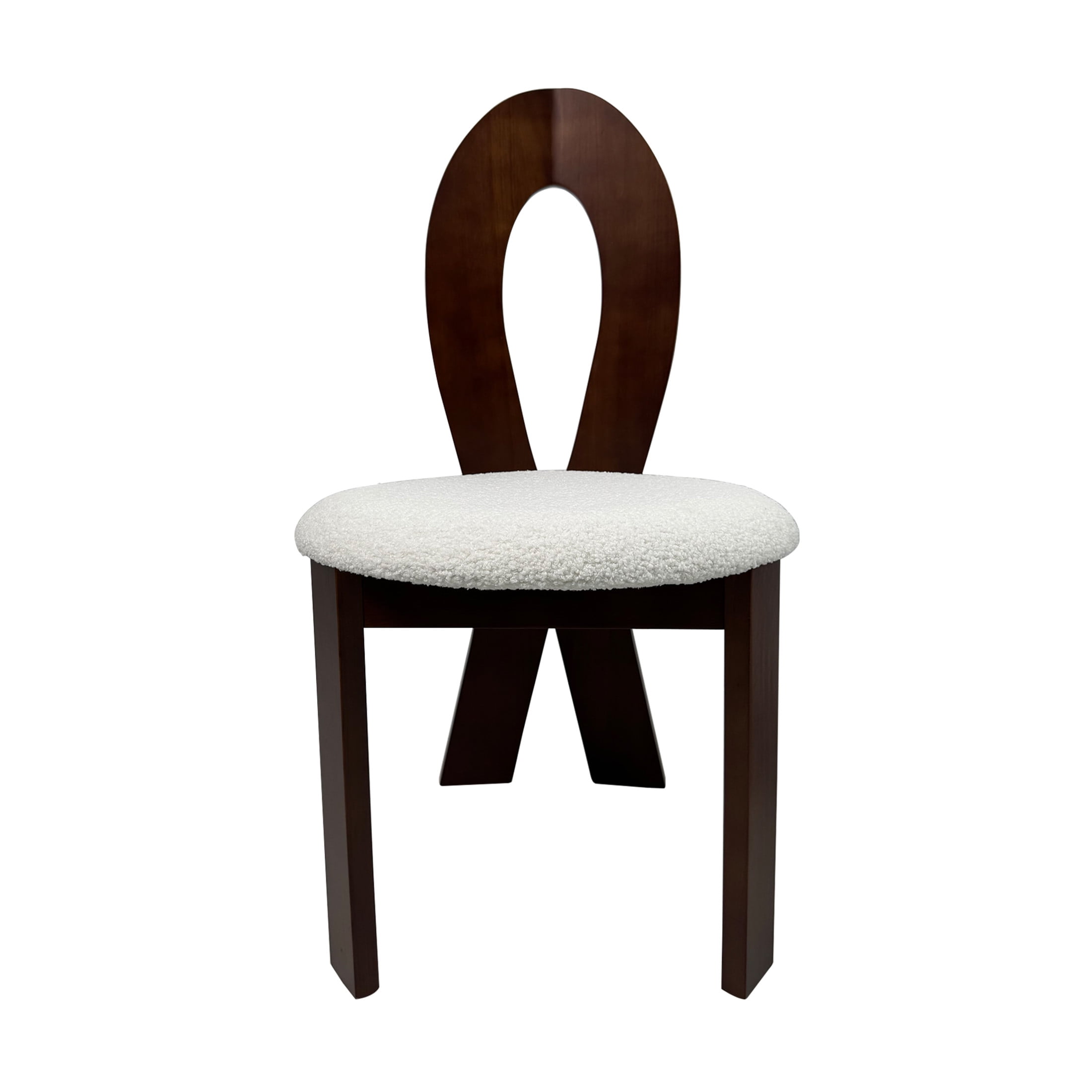 Noble House Set of 2 Dining Chairs with Ribbon-Cross Backrest, White Teddy Velvet Upholstered Cushions, Brown