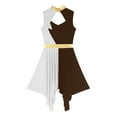 thumbnail image 4 of YIZYIF Womens Cutout Back Worship Praise Dance Costume Dress Sleeveless Contrast Color Irregular Hem Dress Dancewear A Brown&White XXL, 4 of 5