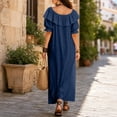 thumbnail image 6 of Summer Womens Dress Off Shoulder Ruffled Neckline Short Sleeve & Side Pockets Maxi Dress, 6 of 7
