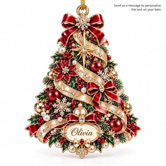 Ornament Christmas Tree Red Bow Design Acrylic Personalized Holiday Decor Gift