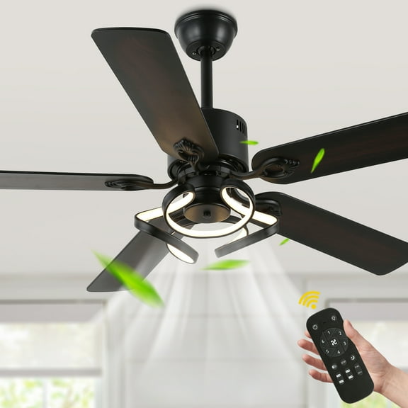 Chords Attic 52" Reversible 5-Blade Ceiling Fan with LED Lights and Remote Control, 6-Speed, Timer, 3-Color, DC Motor