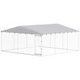 thumbnail image 1 of Large Outdoor Dog Kennel with Waterproof PE Cover, 14.8' x 14.8' x 7.1' Galvanized Steel Dog Run for Small to Large Pets, Weather-Resistant Backyard Pet Enclosure, Silver, 1 of 7