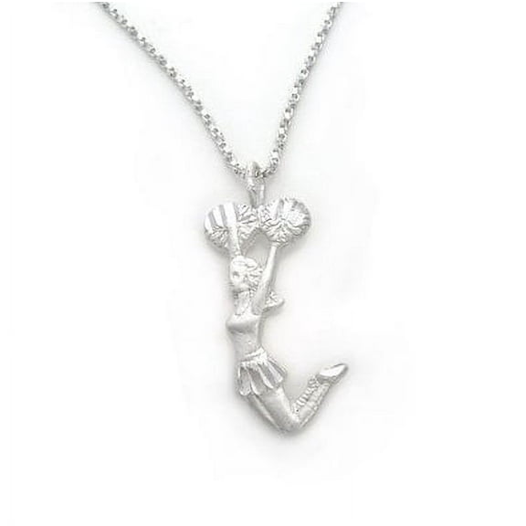 Sterling Silver Cheerleader Jumping with Pom-Pom Charm Necklace