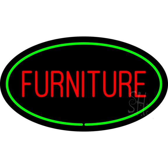 Furniture Oval Green LED Neon Sign 13 x 24 - inches Black Square Cut Acrylic Backing, with Dimmer - Premium built indoor Sign for Storefront, Store interior, Exhibition, Decor.
