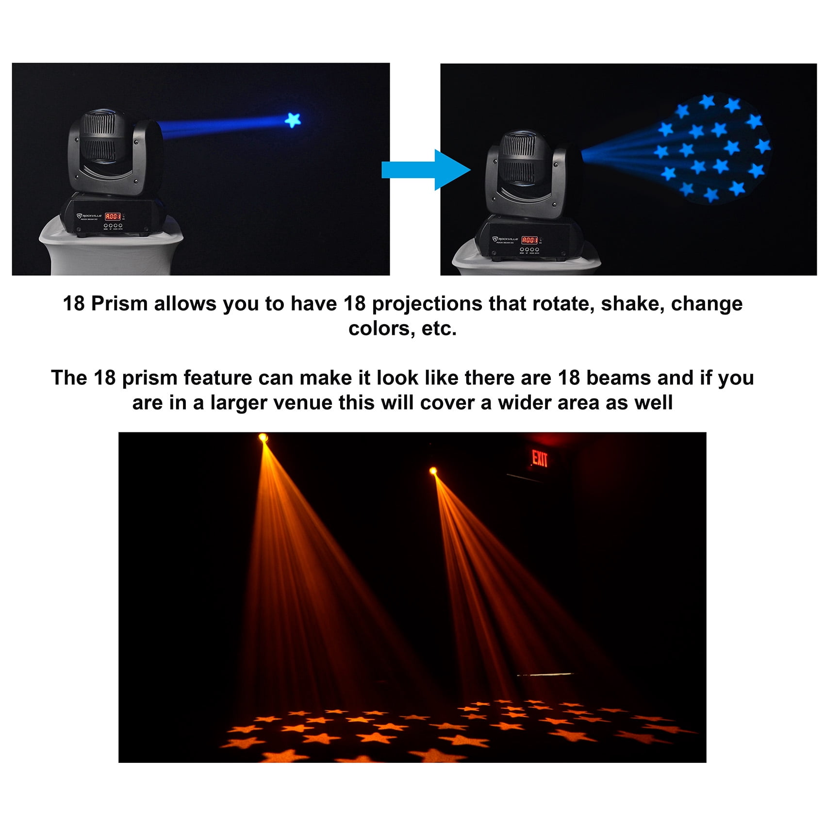 Rockville Rock Beam DC DJ Club Stage Moving Head Light+8 ft Black Totem Stand