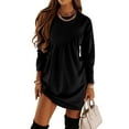 thumbnail image 2 of Fesfesfes Women Dress Casual Solid Long Sleeve Round-neck Pullover Dress Tops on, 2 of 5