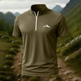 thumbnail image 1 of Blusa y camisa de manga corta con cuello alto para hombre, de verano, de color liso, ajustada, deportiva, con cremallera, de manga corta, con cuello alto., 1 of 5
