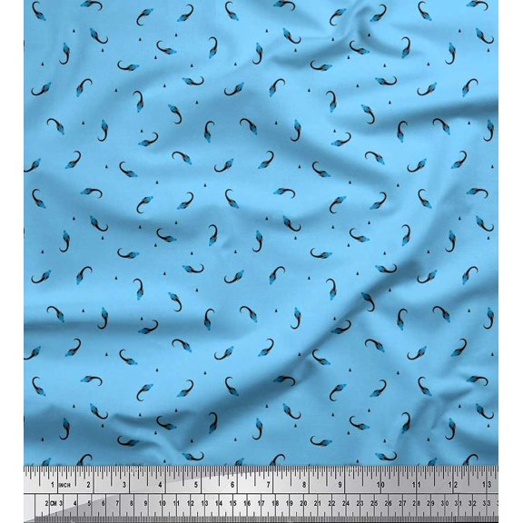 Soimoi Moss Georgette Fabric Triangle & Rocket Cartoon Printed Fabric 1 Yard 42 Inch Wide