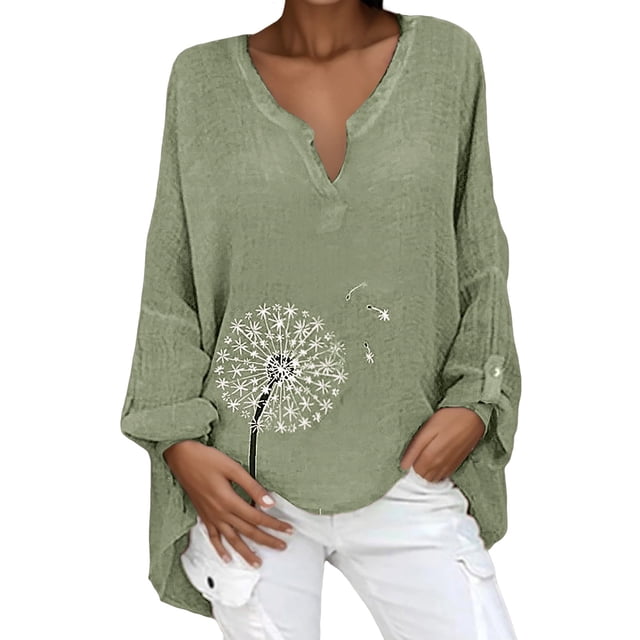 Gibobby Blusa Mujer Estampado floral Tallas grandes Blusa suelta con cuello en V Manga casual Camisa de mujer Blusa larga de mujer(Verde, XXXXL)