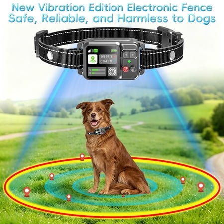 GPS Wireless Dog Fence Collar No Shock Invisible Pet Containment System Adjustable Boundary 49-6561ft 3 Training Modes Rechargeable Anti-Escape Collar for Medium Large Dogs
