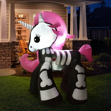 Joiedomi 5 FT Tall Halloween Inflatable Sitting Skeleton Unicorn ...