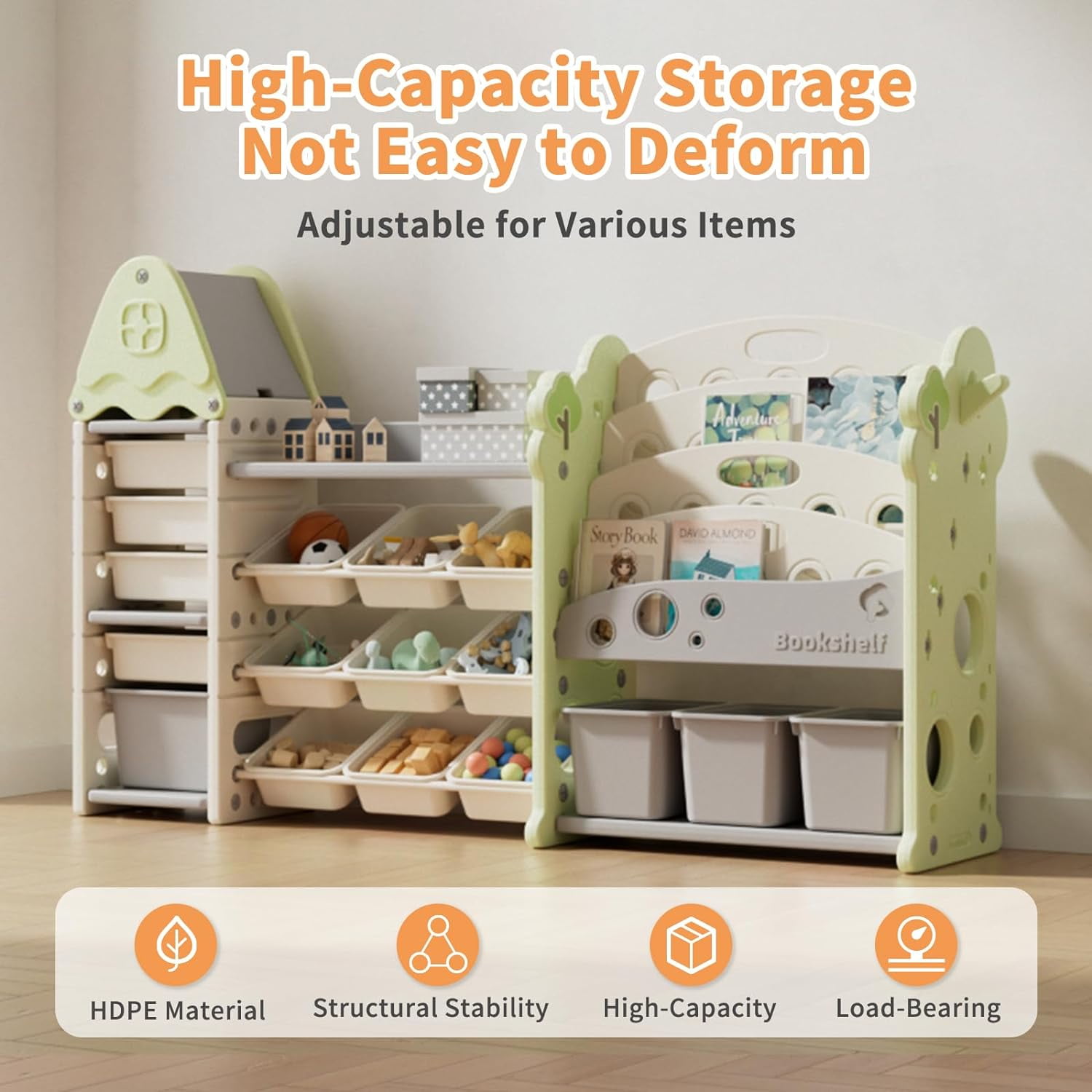 ICEELF Toy Storage Organizer with Collapsible Polyethylene Storage Baskets, Green