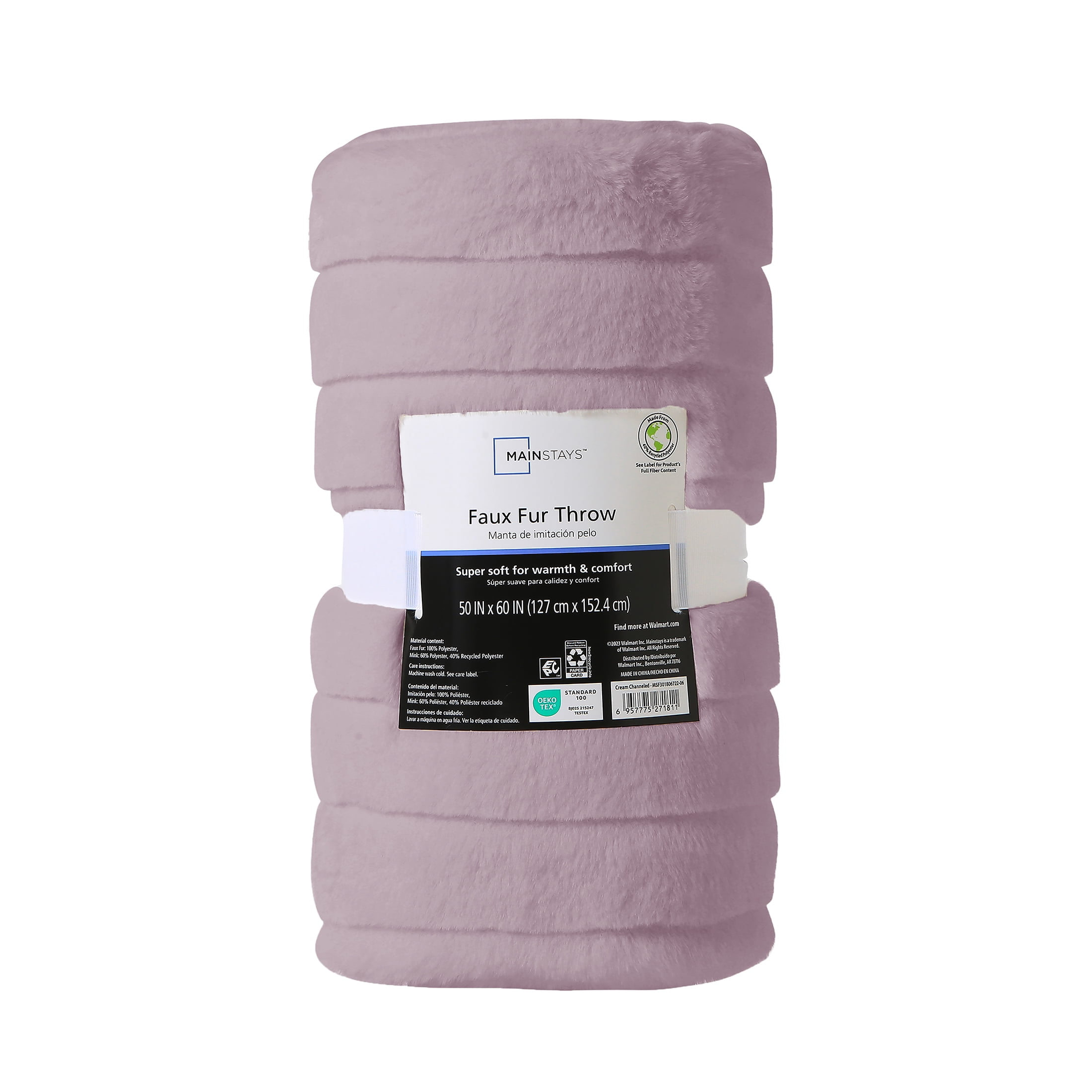 Mainstays Purple Stripe Faux Fur Throw, 50" x 60", Adult/Teen
