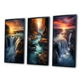 thumbnail image 3 of Designart "Summery Sunset Cascading over Majestic Waterfalls I" Waterfall Framed Wall Art Set Of 3 - Yellow Traditional Frame Gallery Set For Office Decor, 3 of 6