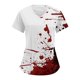 thumbnail image 1 of Camiseta de manga corta con escote en V para mujer con estampado abstracto artístico en rojo y blanco, corte holgado informal, 1 of 4