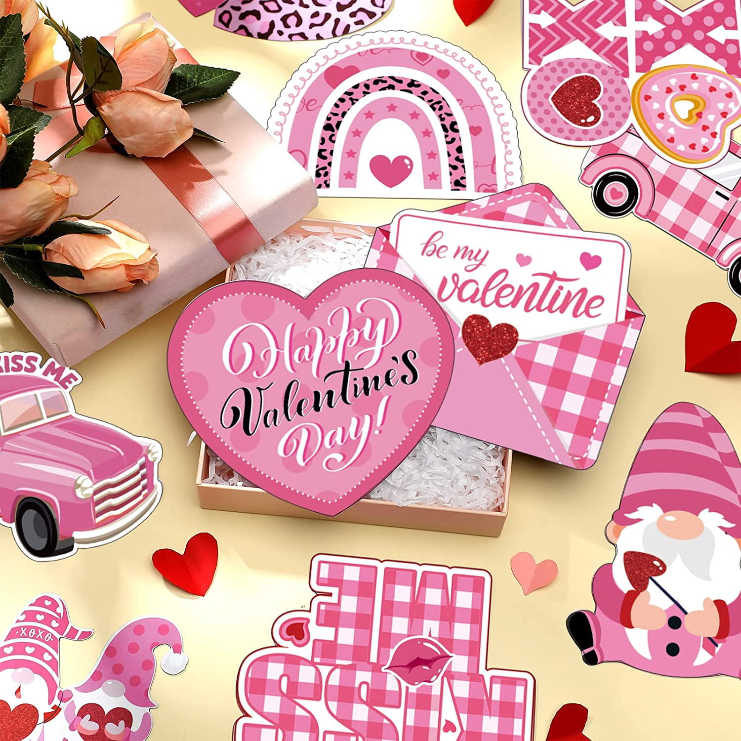 12 Pieces Valentine's Day Refrigerator Magnets Set Red Pink Holidays Magnetic Stickers Holiday Magnets Heart Magnets Valentine's Day Magnets Refrigerator Decorative Magnets for Car Door Dishwasher