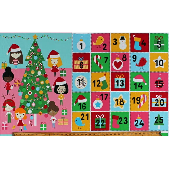 23.75" X 44" Panel Girl Friends Holiday Party Christmas Holiday Countdown Multicolor Cotton Fabric Panel (AAK-19291-223HOLIDAY)