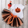 thumbnail image 4 of ZHOGXU Baby Girls Halloween Outfit Short Sleeve Pumpkin Printed Top Bow Lace Tutu Skirt Headband 3PCS Set For Kids,White,12-24 Months, 4 of 4