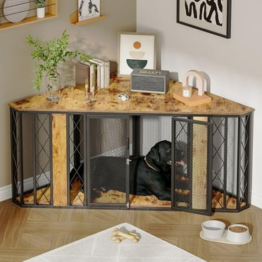 Corner Furniture Dog Crate 66 Inch Large Dog Kennel Furniture, Decorative Wood Dog Crate, Heavy Duty Dog Cage for Small Medium Large Dogs Breed, Double Dog Crate XL