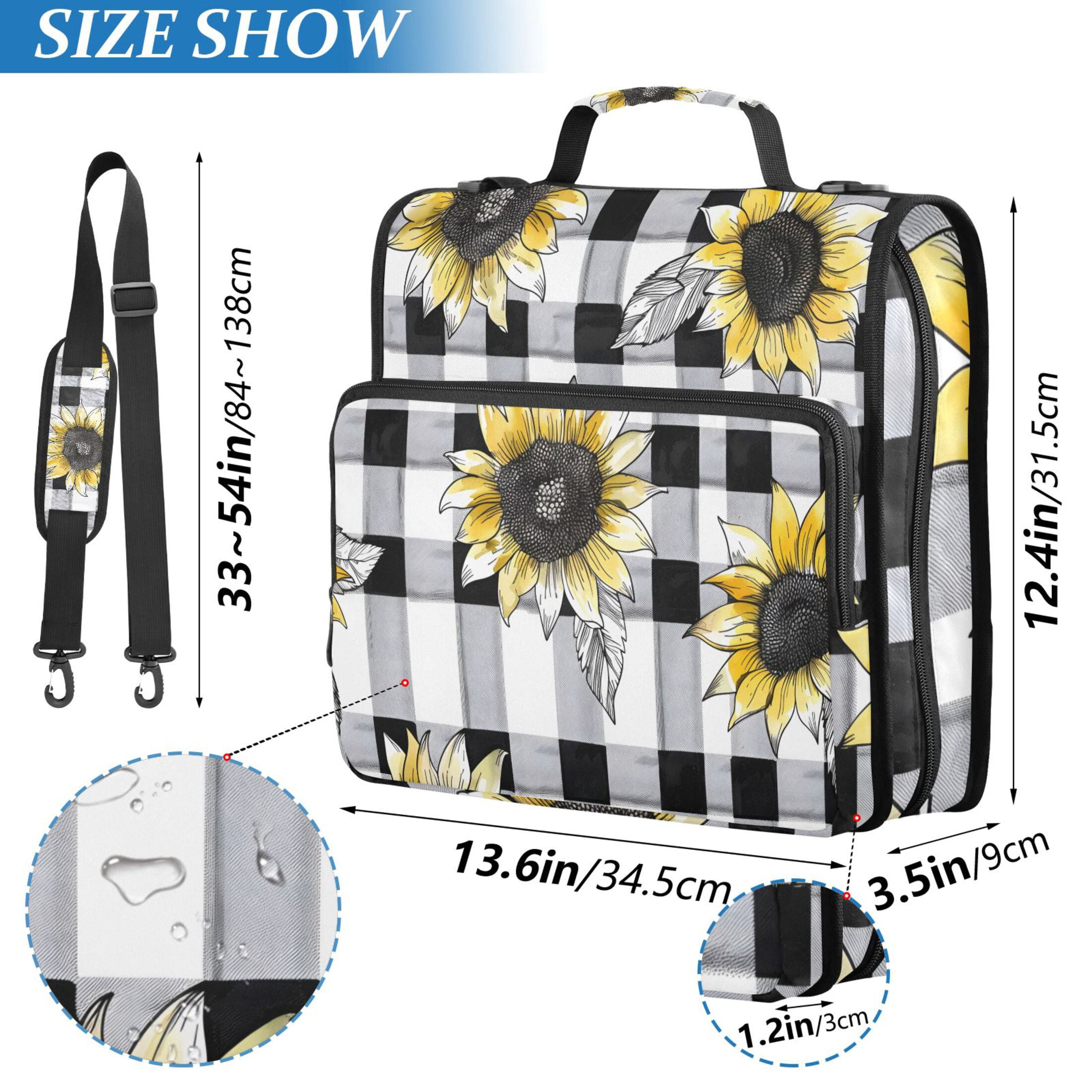 ALAZA Zipper Binder Sunflowers on Checkered Grid 3 Ring Trapper Keeper File Folder Organizer Bag