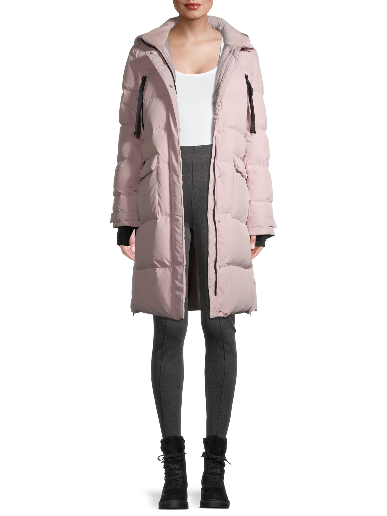 Swiss Tech Women's Long Sleeve Relaxed Fit Quilted Coat With Hood