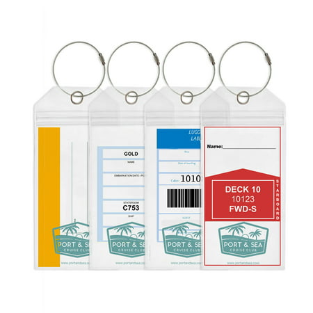 Cruise Luggage Tag (4 pack) for Carnival Cruise Lines, Costa, Holland America, Norwegian and P&O Port &