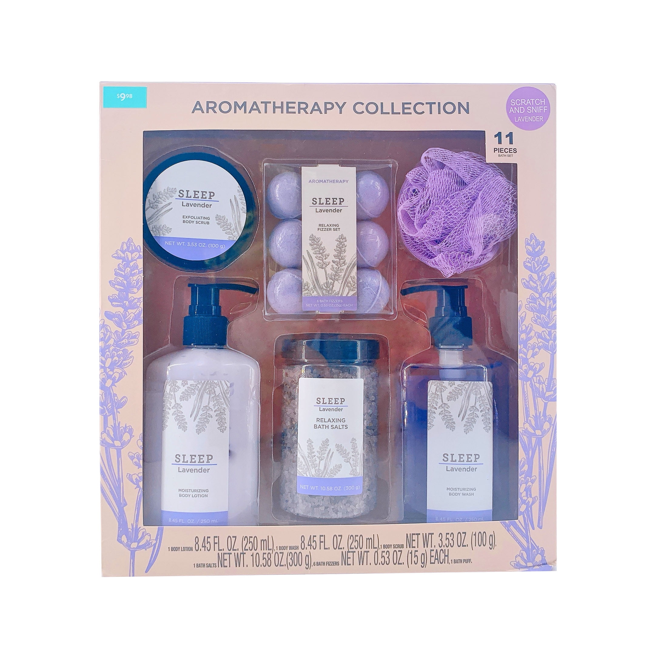 Aromatherapy Sleep Bath Gift Set, Lavender, 11 Piece Set