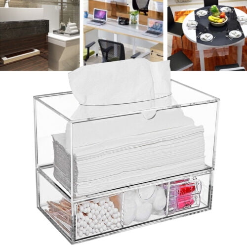 DENEST Clear Acrylic Tissue Dispenser Box Holder 2Layer Rectangle