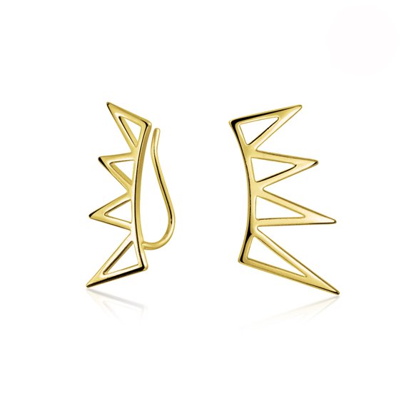 Boho Trendy Minimalist Geometric Pyramid Spike Triangles Crawlers Ear Pin Warp Climbers Earrings For Women Teen Rose Gold Plated 925 Sterling Silver