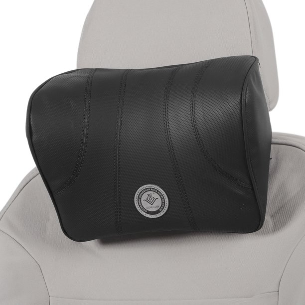 Almohada para reposacabezas de automóvil Unique Bargains, ergonómica y cómoda, soporte para cuello, cuero Nappa y espuma de memoria, ancho ajustable, negro, 1 Pcs para conducción y viajes