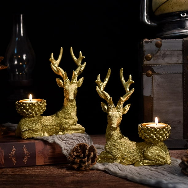 Candelabro de Estatua de Resina de Alce, Portavelas Votiva Tealight Candelabros Candelabros para Cumpleaños Inauguración de Casa Comedor Sala de Es Oro perfecl Sujetavelas