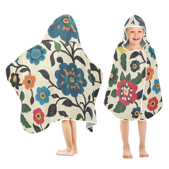 Yayeee Kids Hooded Towels Toddler Soft Absorbent Beach Bathing Wrap 50" x 23.5", Vibrant Floral
