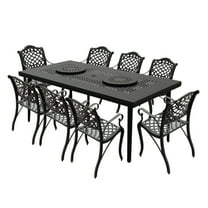 Aluminum 9pc Rectangular Patio Dining Set, Lazy Susans, Eight Chairs