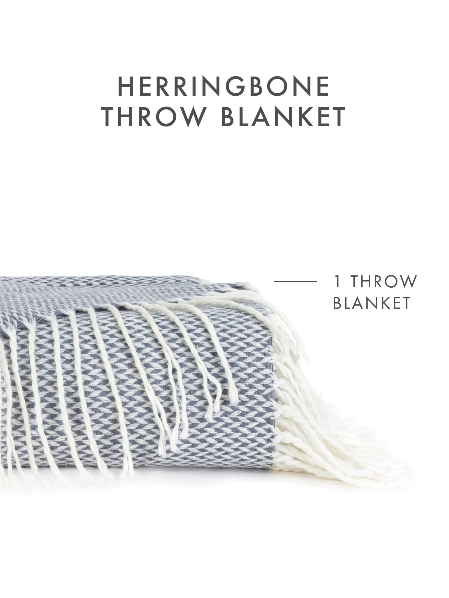 Comfort Canopy - Ultra Soft Duskblue Herringbone Throw Blanket with Fringed Edges - Made from 100% Acrylic for Ultimate Softness