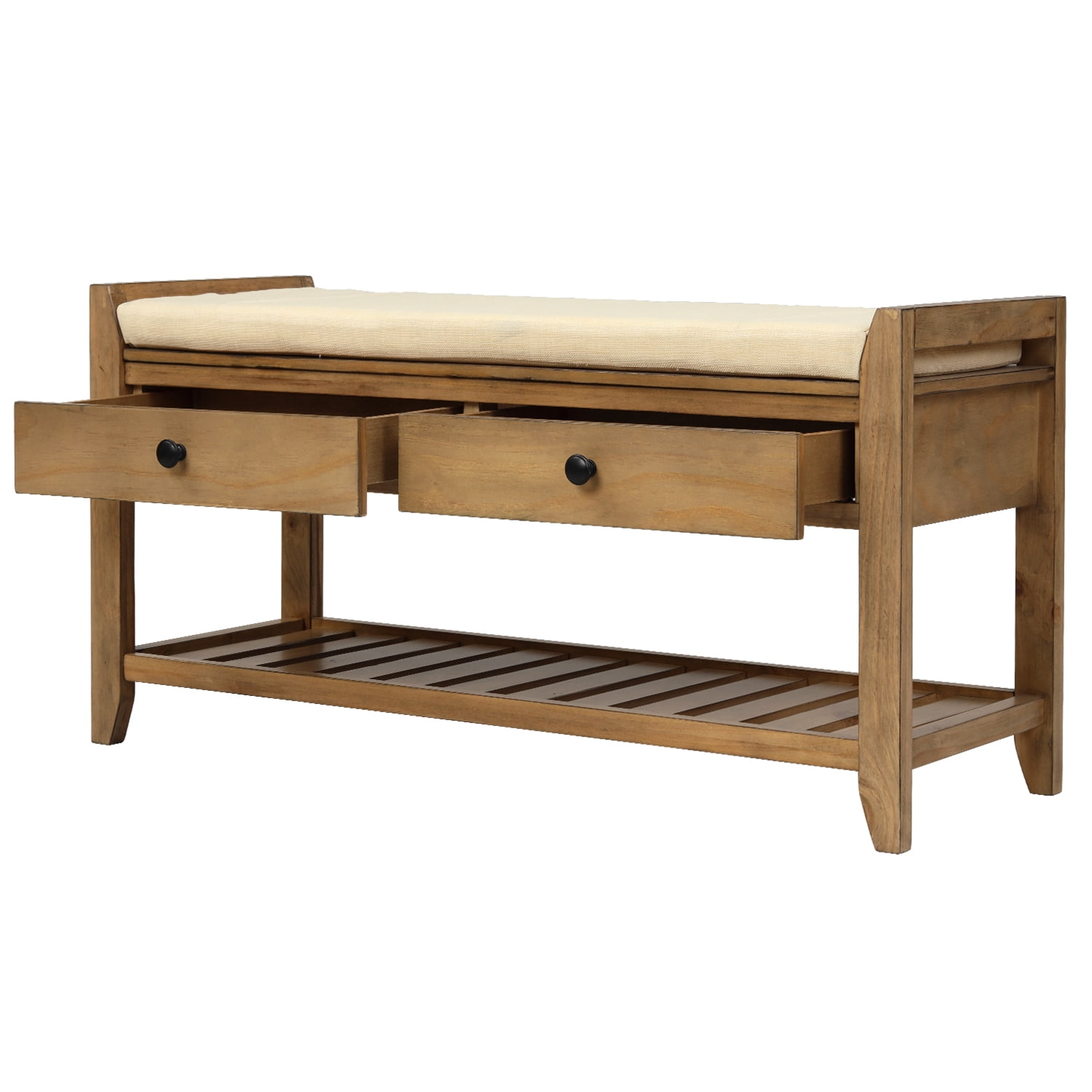 Harper & Bright Designs Shoe Rack with Cushioned Seat and Drawers, Multipurpose Entryway Storage Bench, Old Pine