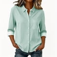 thumbnail image 3 of VBVC Women's Striped Button Down Shirt , Ladies' 3/4 Sleeve Collared Blouse , Casual Work Office Top For Women,Sky Blue,XS-2XL, 3 of 10