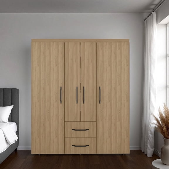 Engineered Wood Armoire Elma - Beige - 60" Wide - Storage Wardrobe