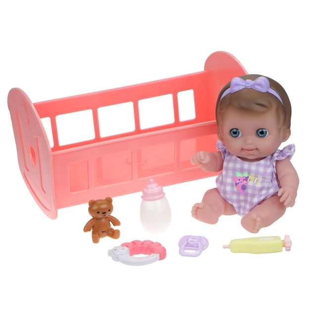 JC Toys Lil Cutesies 9 All Vinyl Baby Doll Bed Time Gift Set | Posable and Washable | Removable Outfit | Rocking Crib and Bed Time Accessories Ages 2+