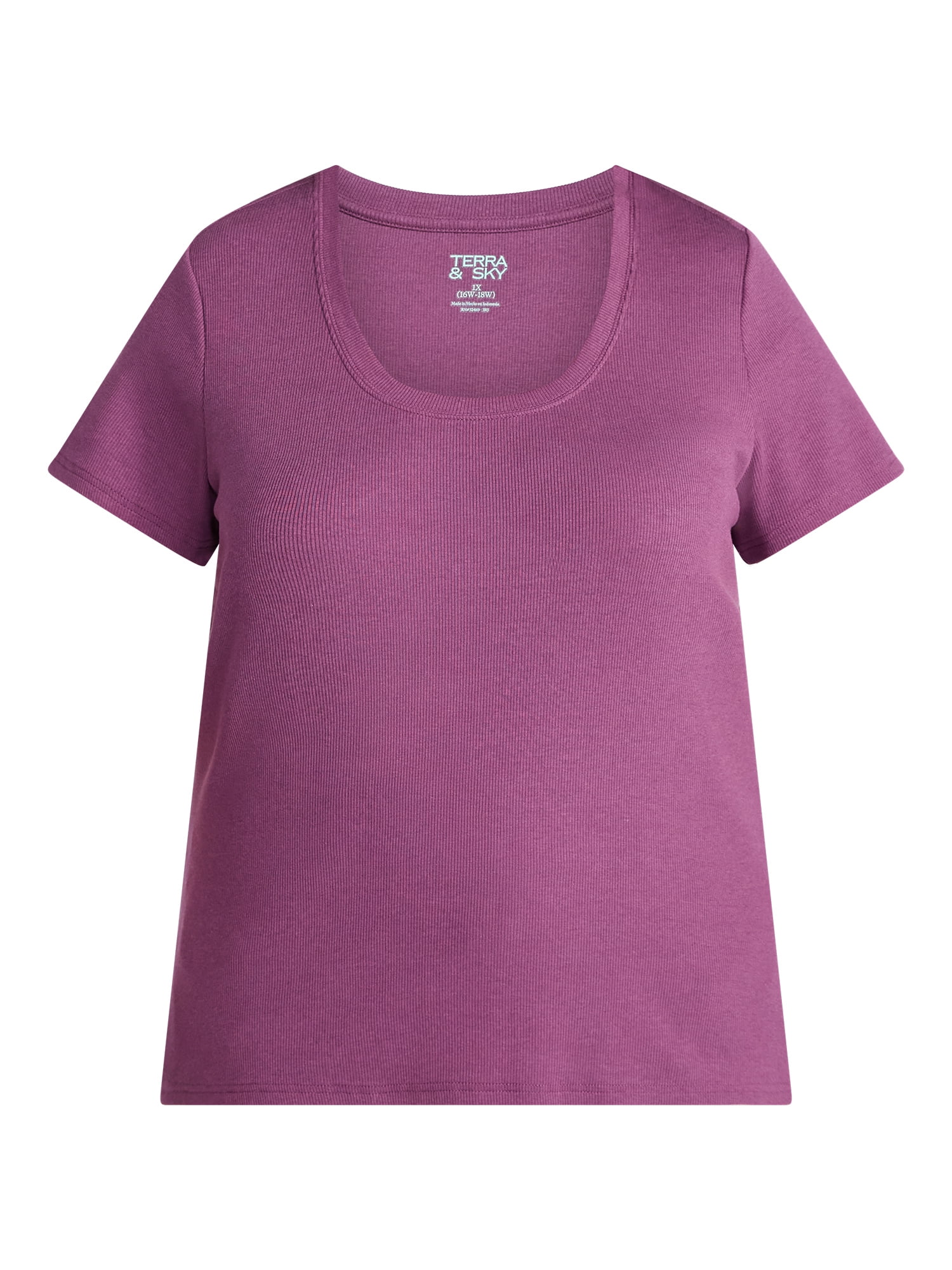 Terra & Sky Women's Plus Size Scoop Neck Rib Tee with Short Sleeves, Size 0X-5X