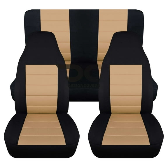 T218-Designcovers Fits 1997-2002 Jeep Wrangler TJ SE/Sport/Sahara 2door Cotton Seat Covers:Black and Tan - Full Set