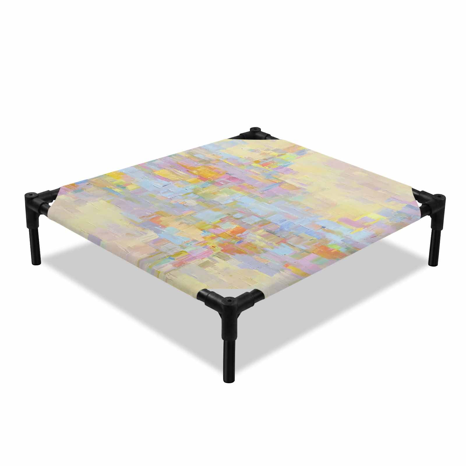 Yellow Blue Oil Painting Elevated Dog Bed Abstarct Gradient Yellow Swashes Cooling Breathable Outdoor Raised Dog Cot Bed with Metal Frame Non-Slip Feet for Small Dog 20x20in