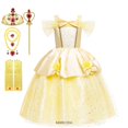 thumbnail image 1 of Girls Belle Princess Dress Disney Kids Summer Cosplay Costume Beauty and the Beast Clothing with Stick Crown Birthday Party Gift7-8T(140) Gao Jinjia LED, 1 of 2